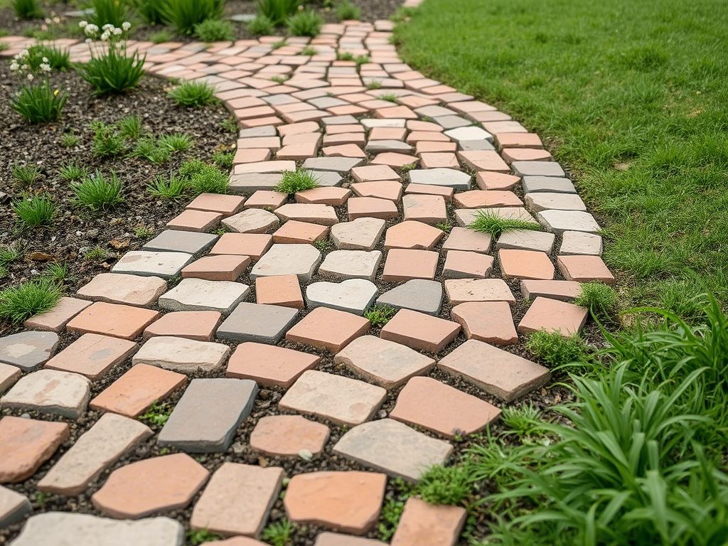 Каменная кладка из битого кирпича и плитки
